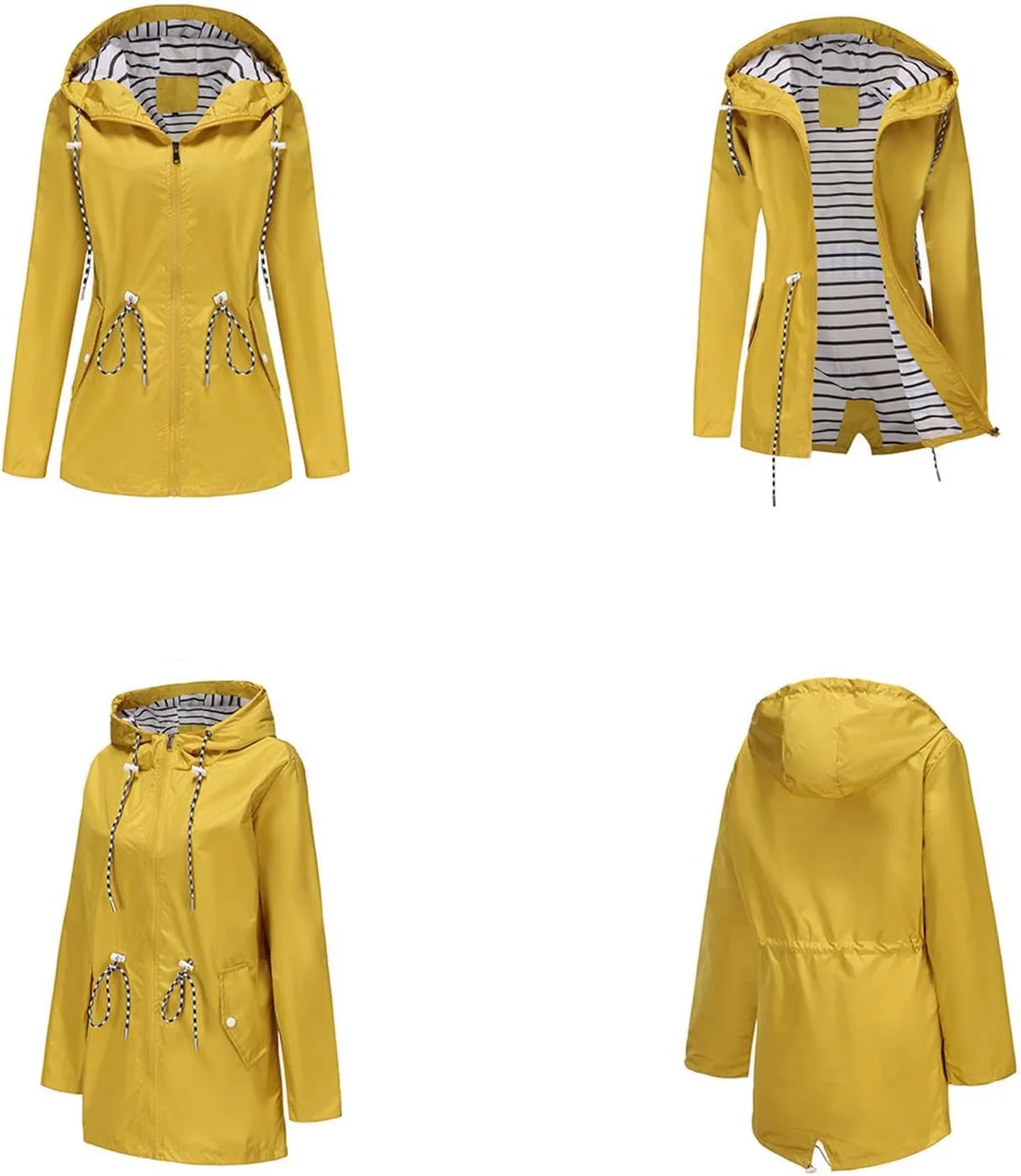 Womens Hooded Rain Jackets Fall Winter Outdoor Jacket Zip Up Hoodie Windbreaker Outwear Casual Rainproof Coats