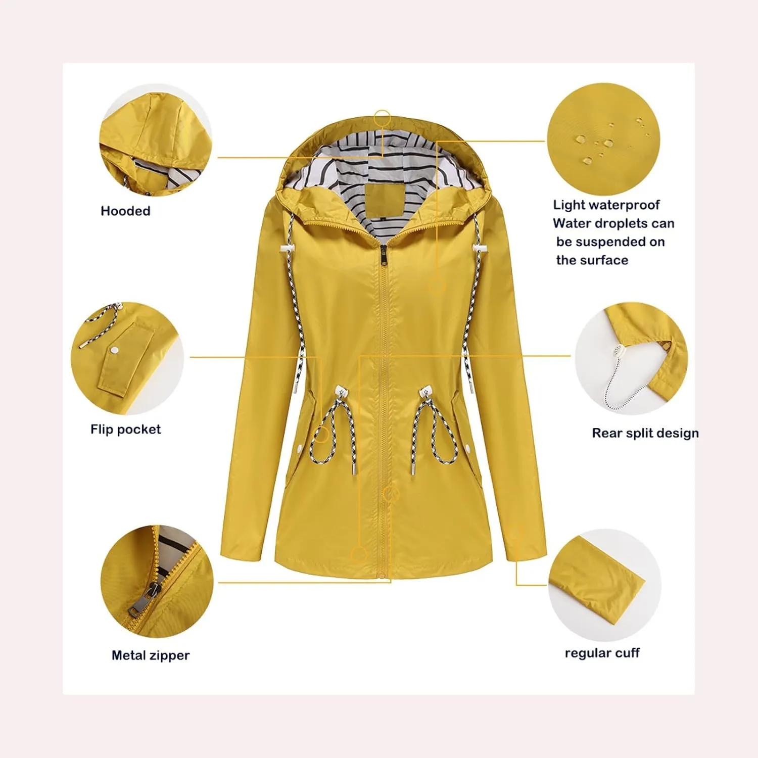 Womens Hooded Rain Jackets Fall Winter Outdoor Jacket Zip Up Hoodie Windbreaker Outwear Casual Rainproof Coats