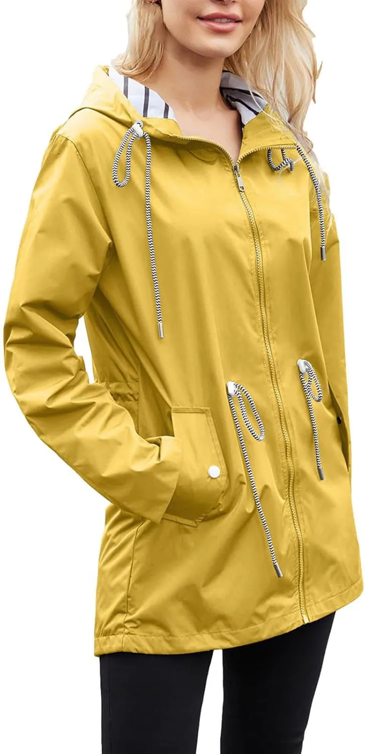 Womens Hooded Rain Jackets Fall Winter Outdoor Jacket Zip Up Hoodie Windbreaker Outwear Casual Rainproof Coats