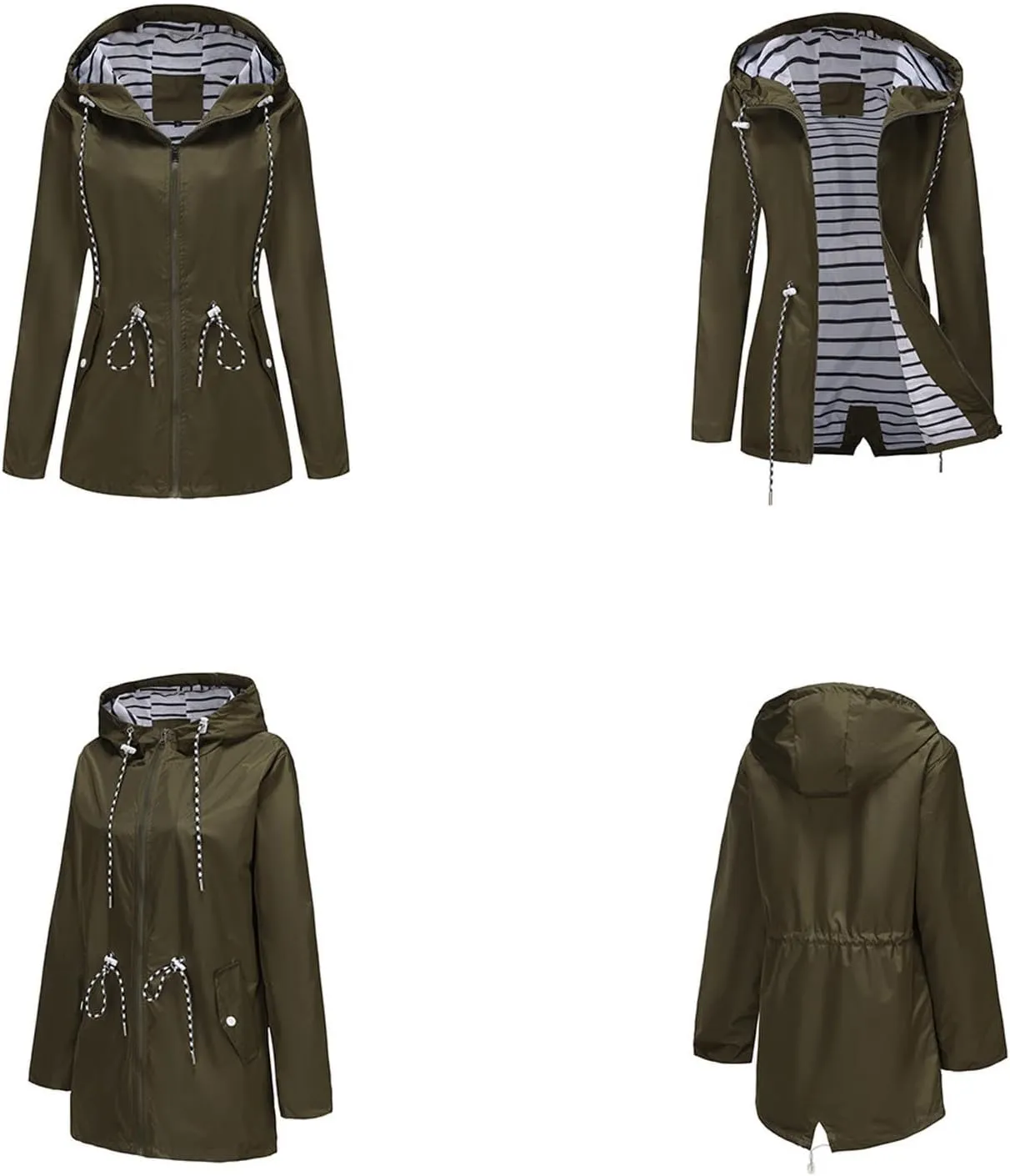 Womens Hooded Rain Jackets Fall Winter Outdoor Jacket Zip Up Hoodie Windbreaker Outwear Casual Rainproof Coats