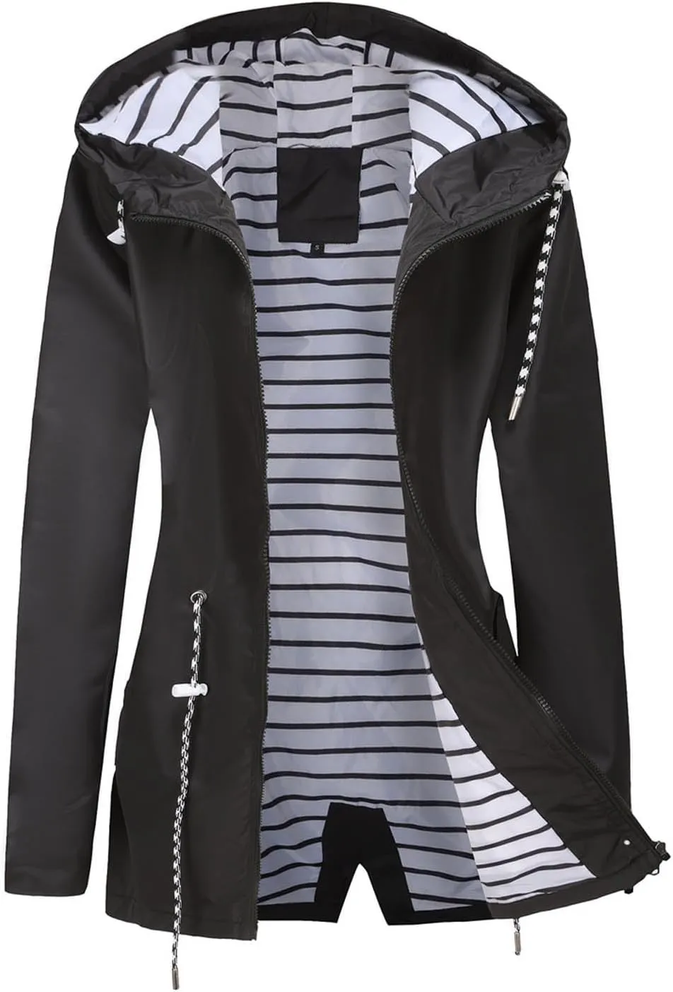 Womens Hooded Rain Jackets Fall Winter Outdoor Jacket Zip Up Hoodie Windbreaker Outwear Casual Rainproof Coats