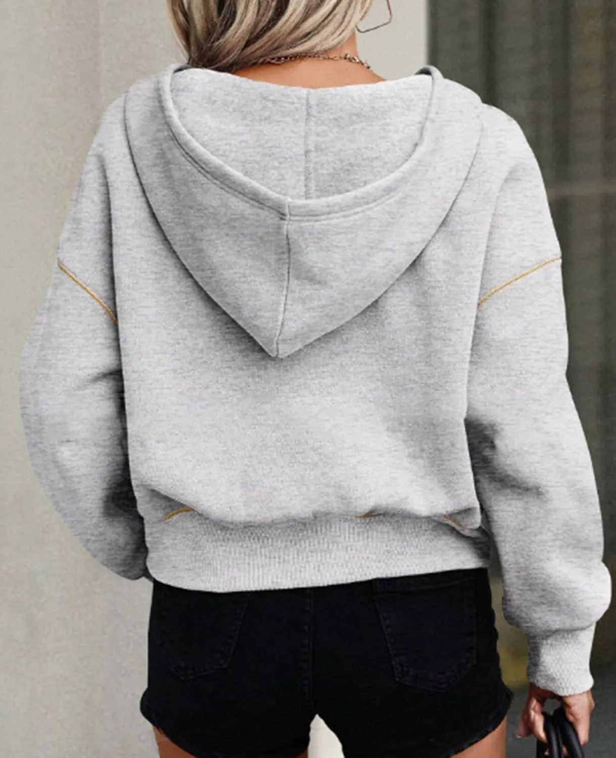 Women's Hooded Sweatshirts Womens Hoodies Half Zip Sweatshirts Long Sleeve Cropped Loose Fall Pullover Tops Outfits