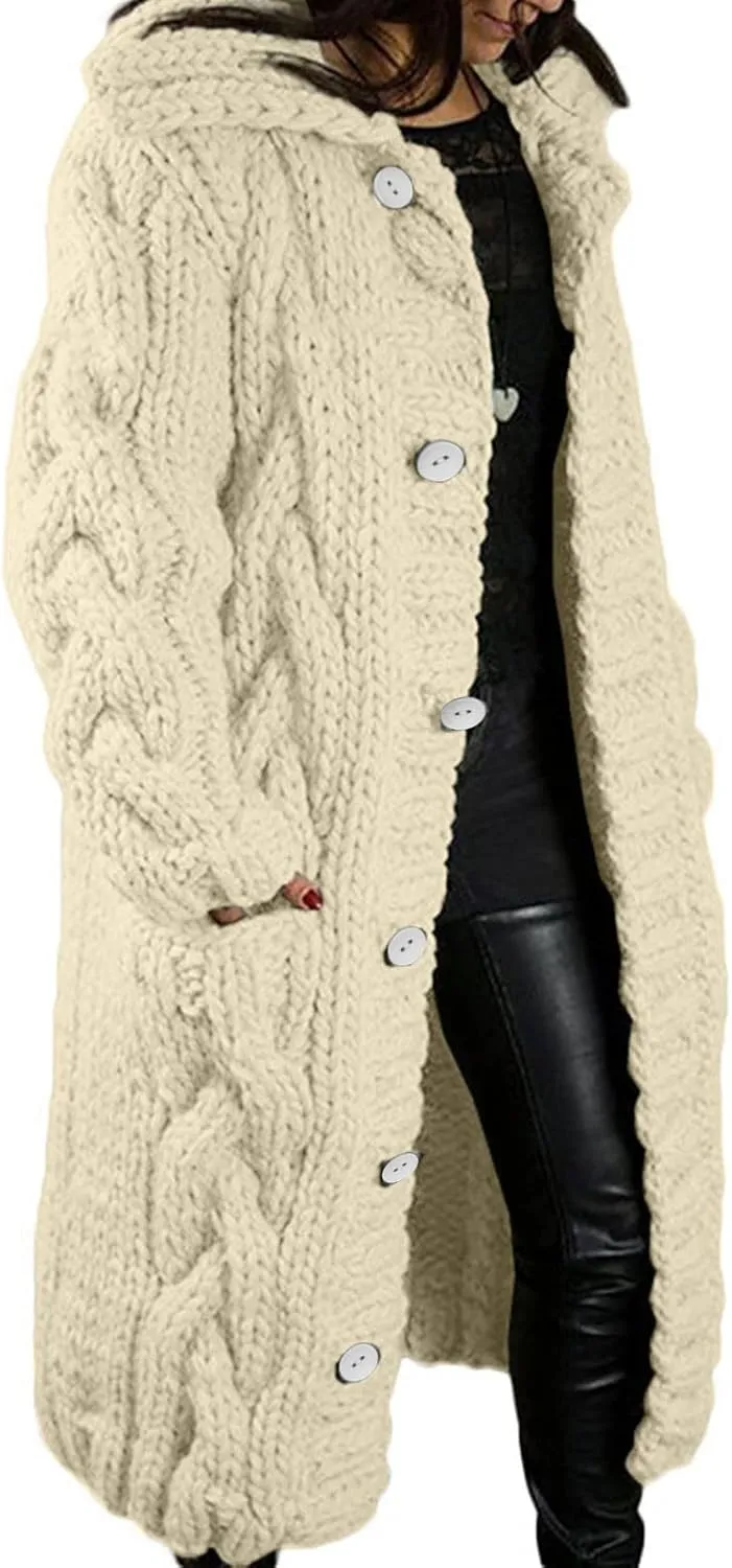 Women's Knitted Cardigan Coat Long Chunky Knit Sweater Coats 2025 Fall Winter Outerwear Sweaters Plus Size Long Jackets