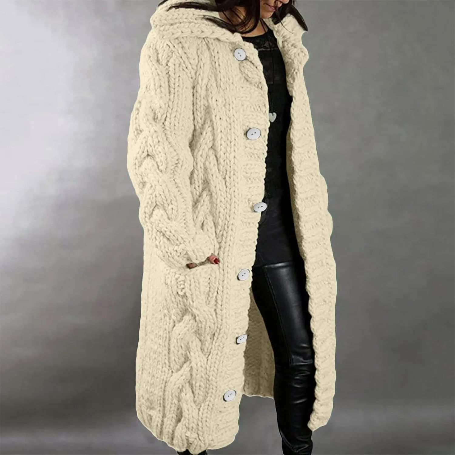 Women's Knitted Cardigan Coat Long Chunky Knit Sweater Coats 2025 Fall Winter Outerwear Sweaters Plus Size Long Jackets