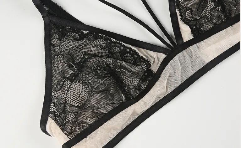Women's Lace Mesh Bra With Floral Print