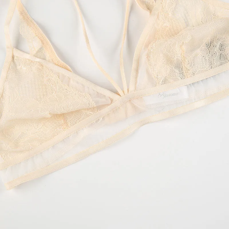 Women's Lace Mesh Bra With Floral Print