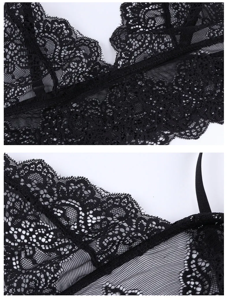 Women's Lace Mesh Soft Black Bra
