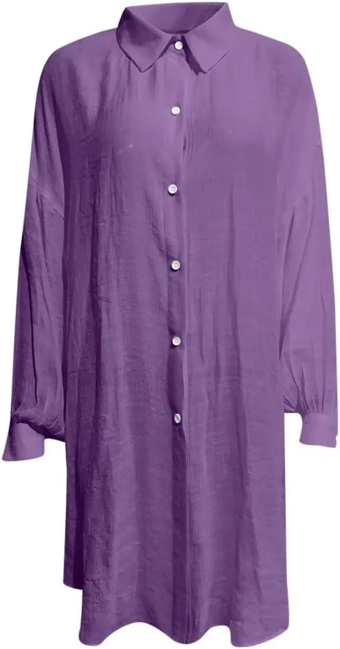 Womens Linen Blouses Dressy Casual Gauze Tops Lantern Long Sleeve Shirts Dress Beach Sundress Bathing Suits Coverup