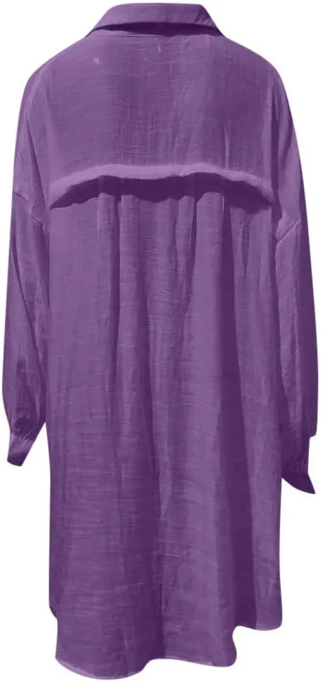 Womens Linen Blouses Dressy Casual Gauze Tops Lantern Long Sleeve Shirts Dress Beach Sundress Bathing Suits Coverup