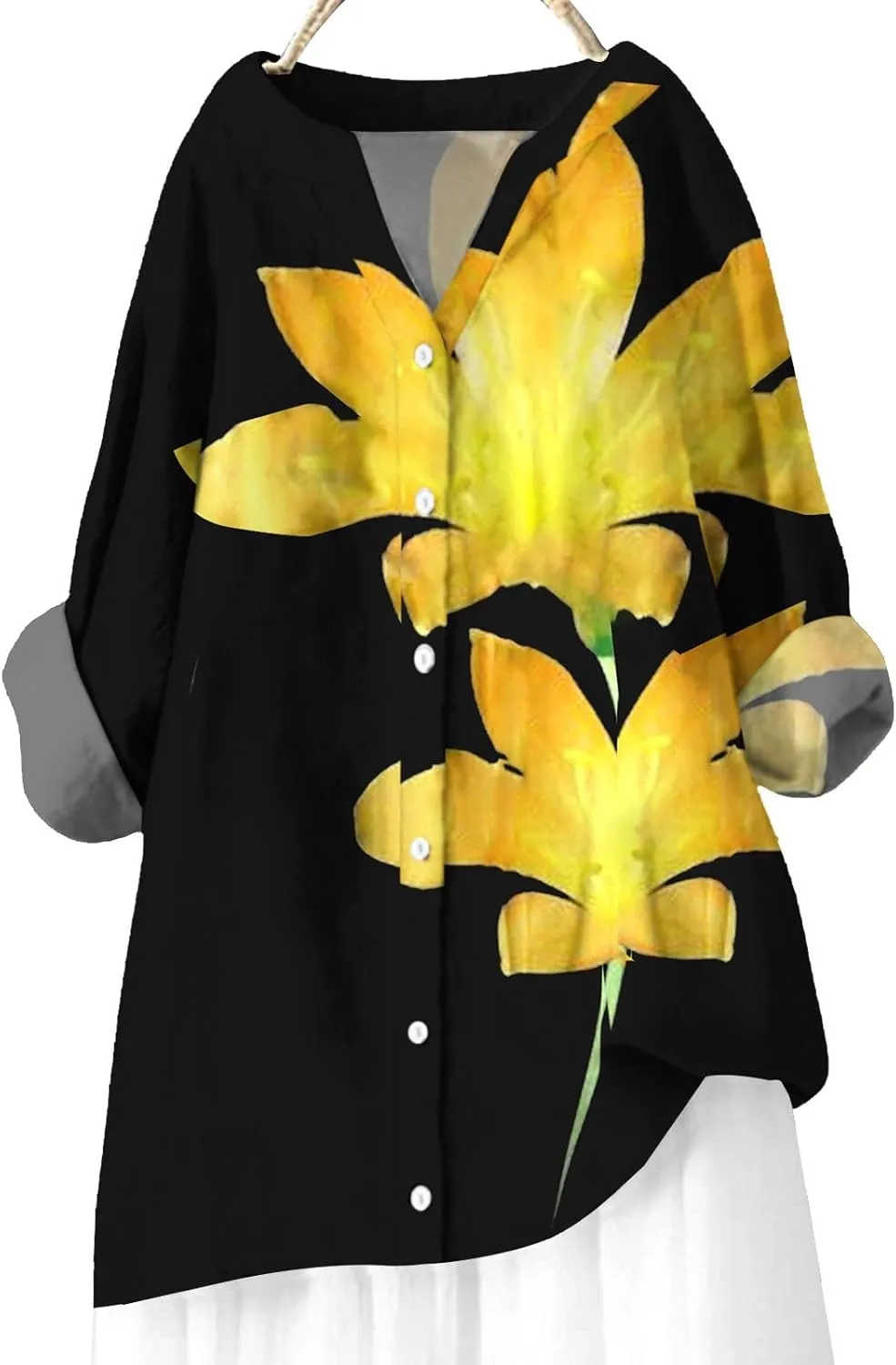 Womens Linen Button Down Shirt Long Sleeve Printed Shirt Womens Linen Shirt Linen Top Womens