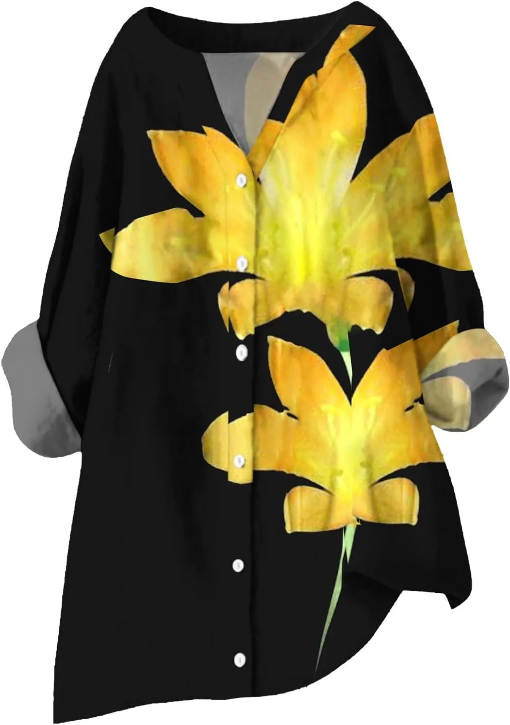 Womens Linen Button Down Shirt Long Sleeve Printed Shirt Womens Linen Shirt Linen Top Womens