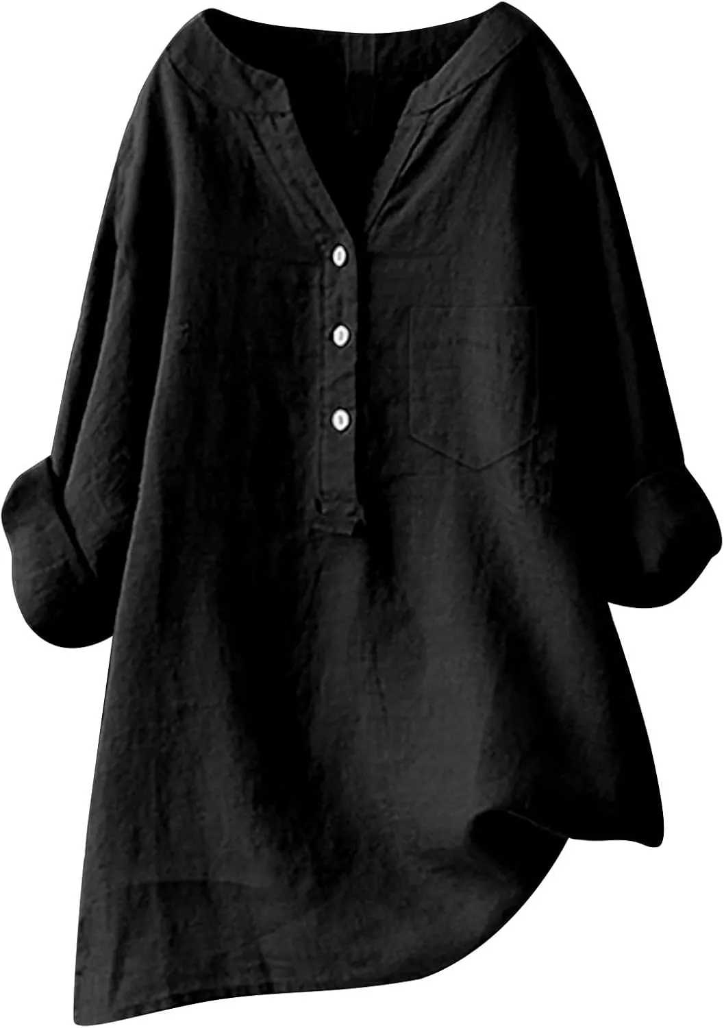 Women's Linen Button Down Shirts Short Sleeve V Neck Tshirts Summer Plain Blouses Casual Loose Fit Tunic Tops Outfits