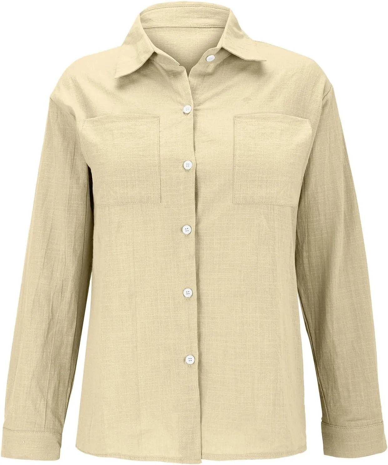 Womens Linen Button Down Shirts Spring Casual Long Sleeve Solid Color Shirts Loose Summer Cute Tees Outfits Blouse