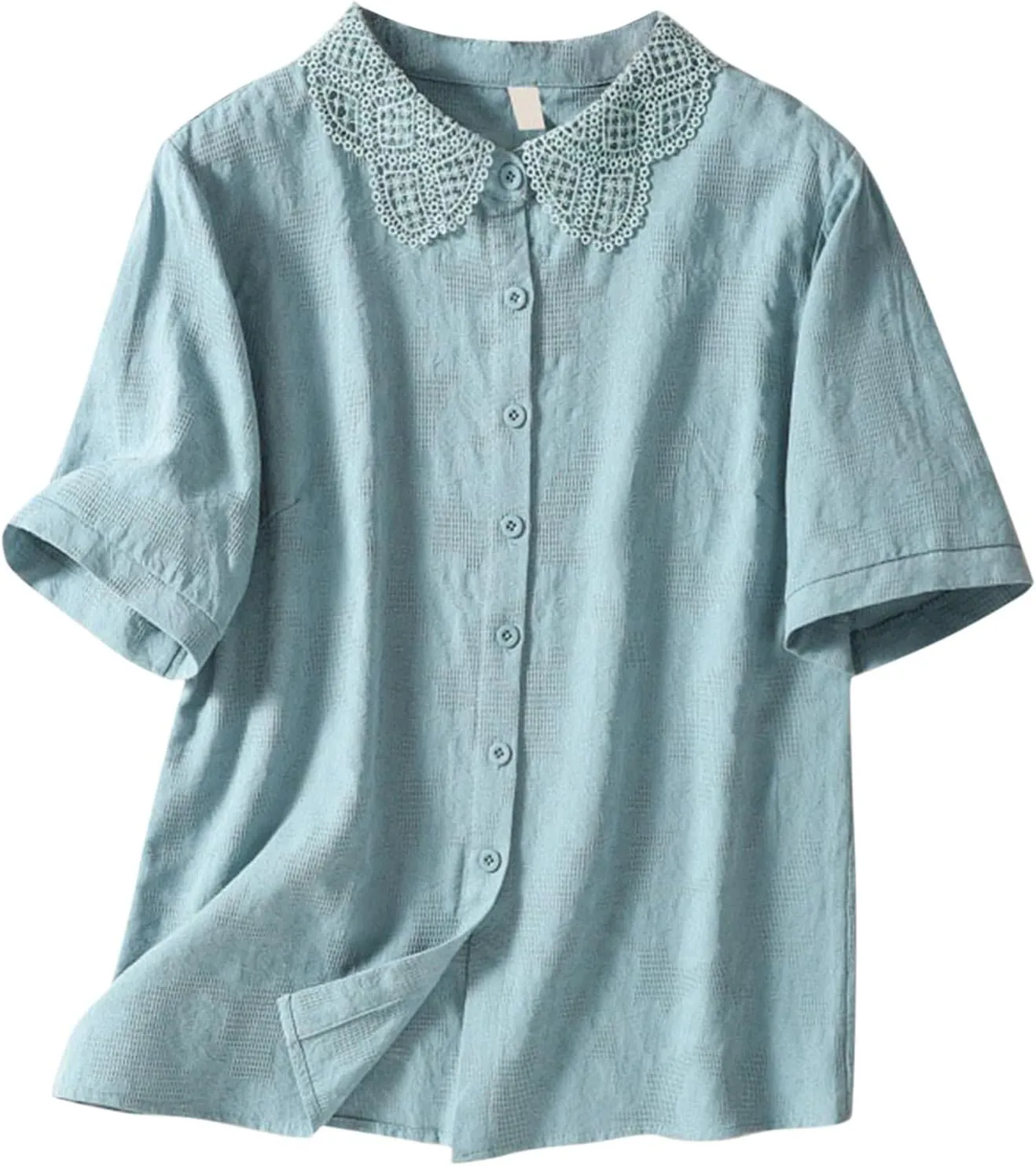 Women's Linen Shirt Short Sleeve Business Blouse V Neck Loose Soft Tops 2025 Summer Casual Trendy T-Shirts