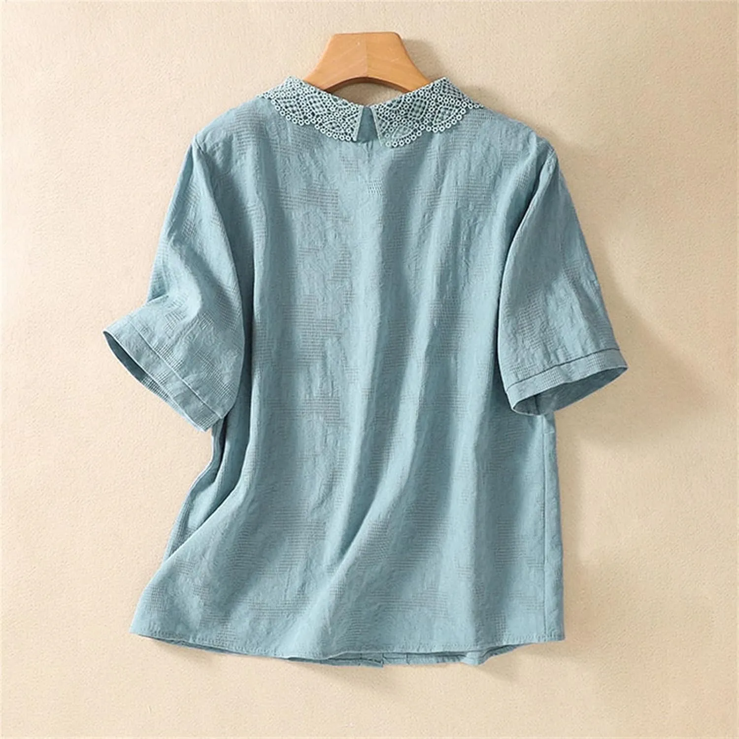 Women's Linen Shirt Short Sleeve Business Blouse V Neck Loose Soft Tops 2025 Summer Casual Trendy T-Shirts