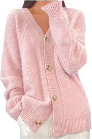 Women's Long Sleeve Cable Knit Sweater Open Front Cardigan Button Loose Outerwear Chunky Winter Solid Outerwear Coats