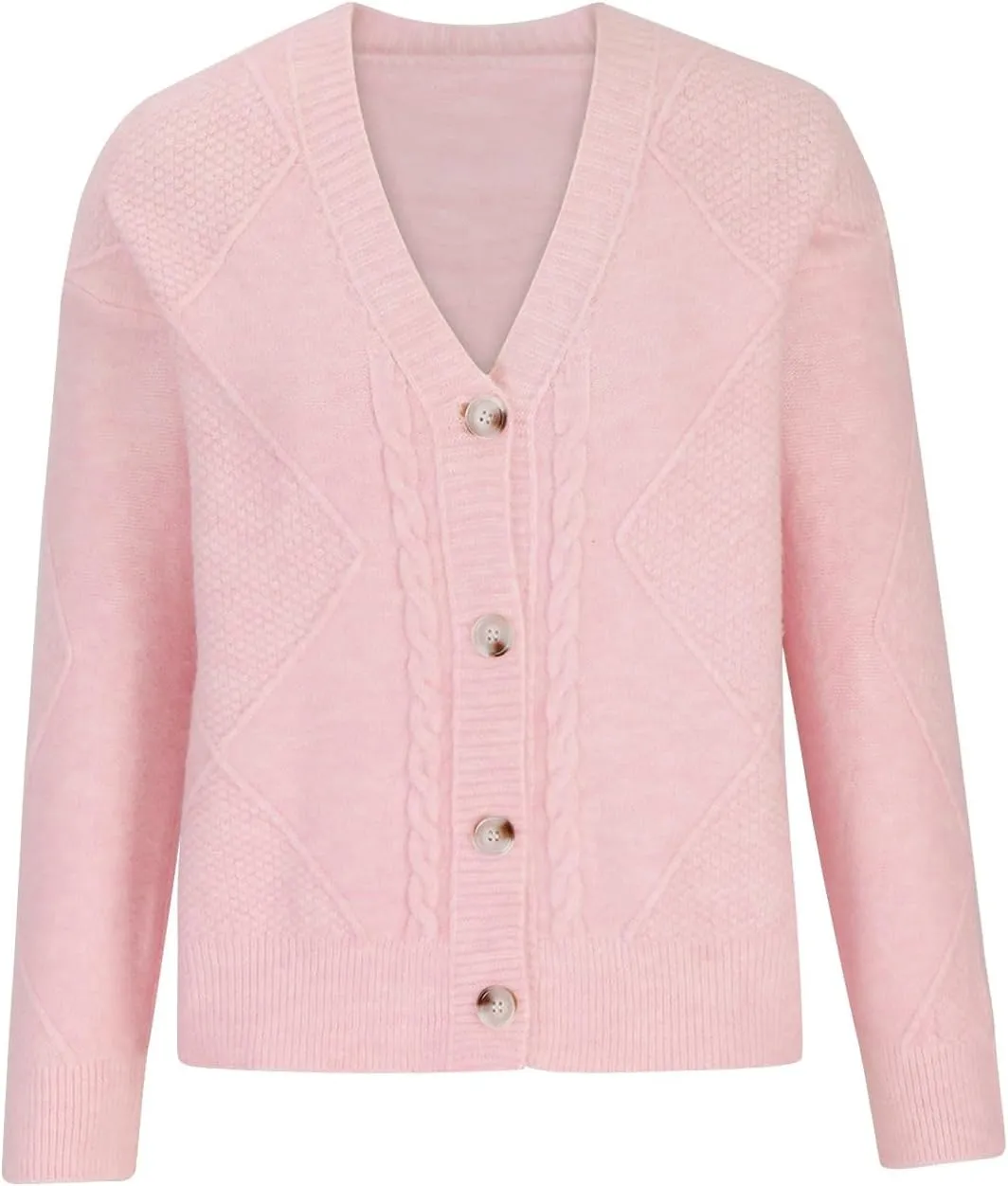 Women's Long Sleeve Cable Knit Sweater Open Front Cardigan Button Loose Outerwear Chunky Winter Solid Outerwear Coats