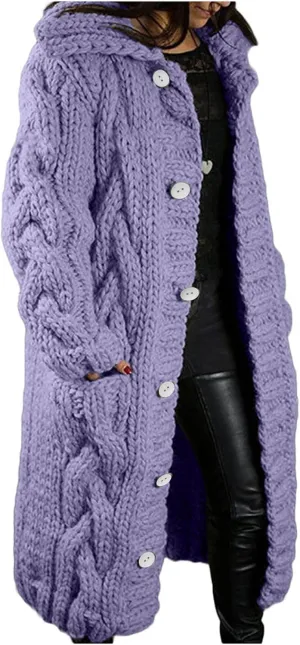 Womens Long Sweater Coats Open Front Button Cardigan Fall Winter Outerwear Long Sleeve Chunky Knit Sweaters
