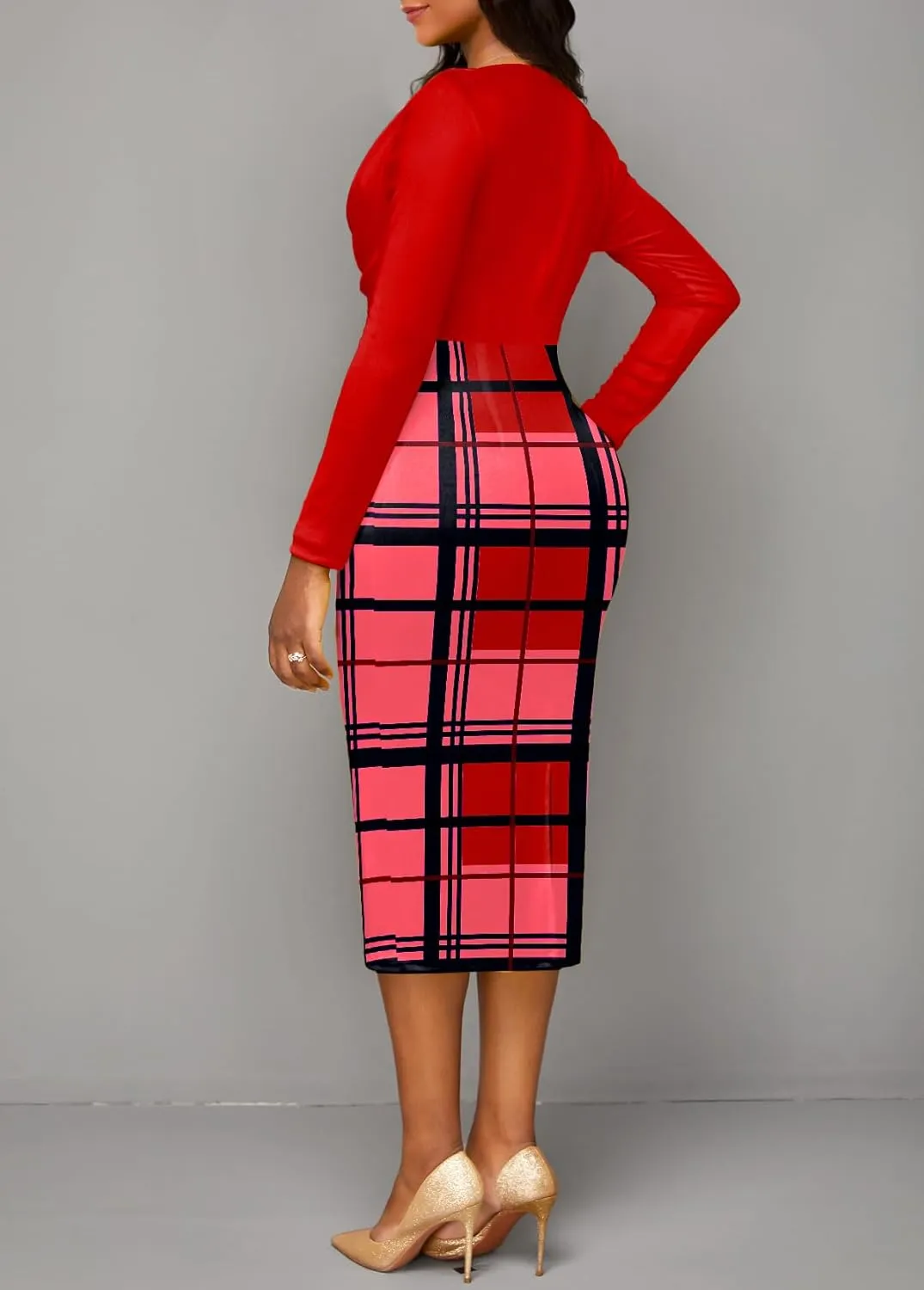 Women's Midi Bodycon Dress Long Sleeve Drape Cowl Neck Ruched Club Office Cocktail Party Work Pencil Dresses