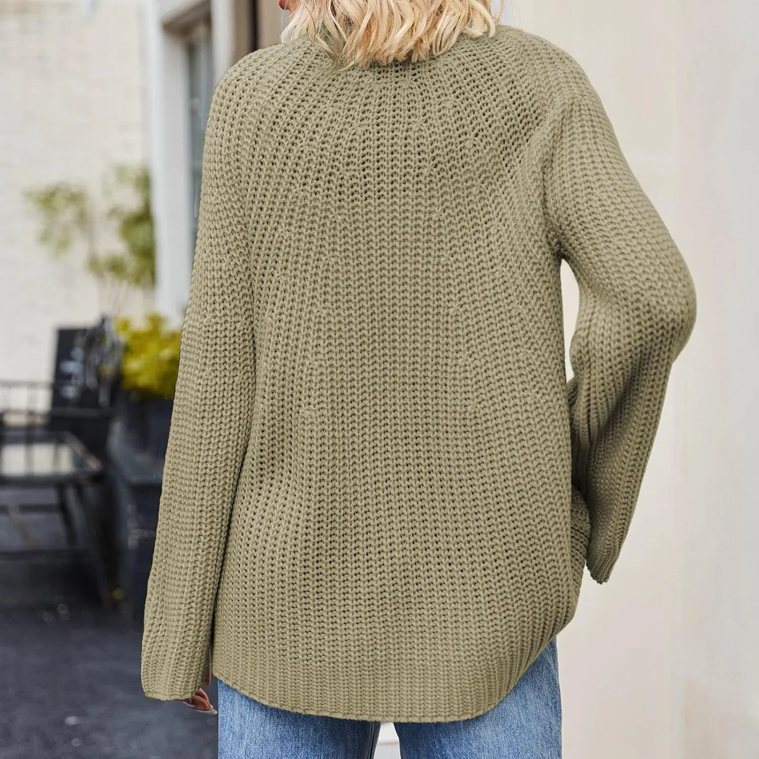 Womens Oversized Sweaters Long Lantern Sleeve Crew Neck 2024 Fall Trendy Ribbed Knit Pullover Sweater Casual Tops