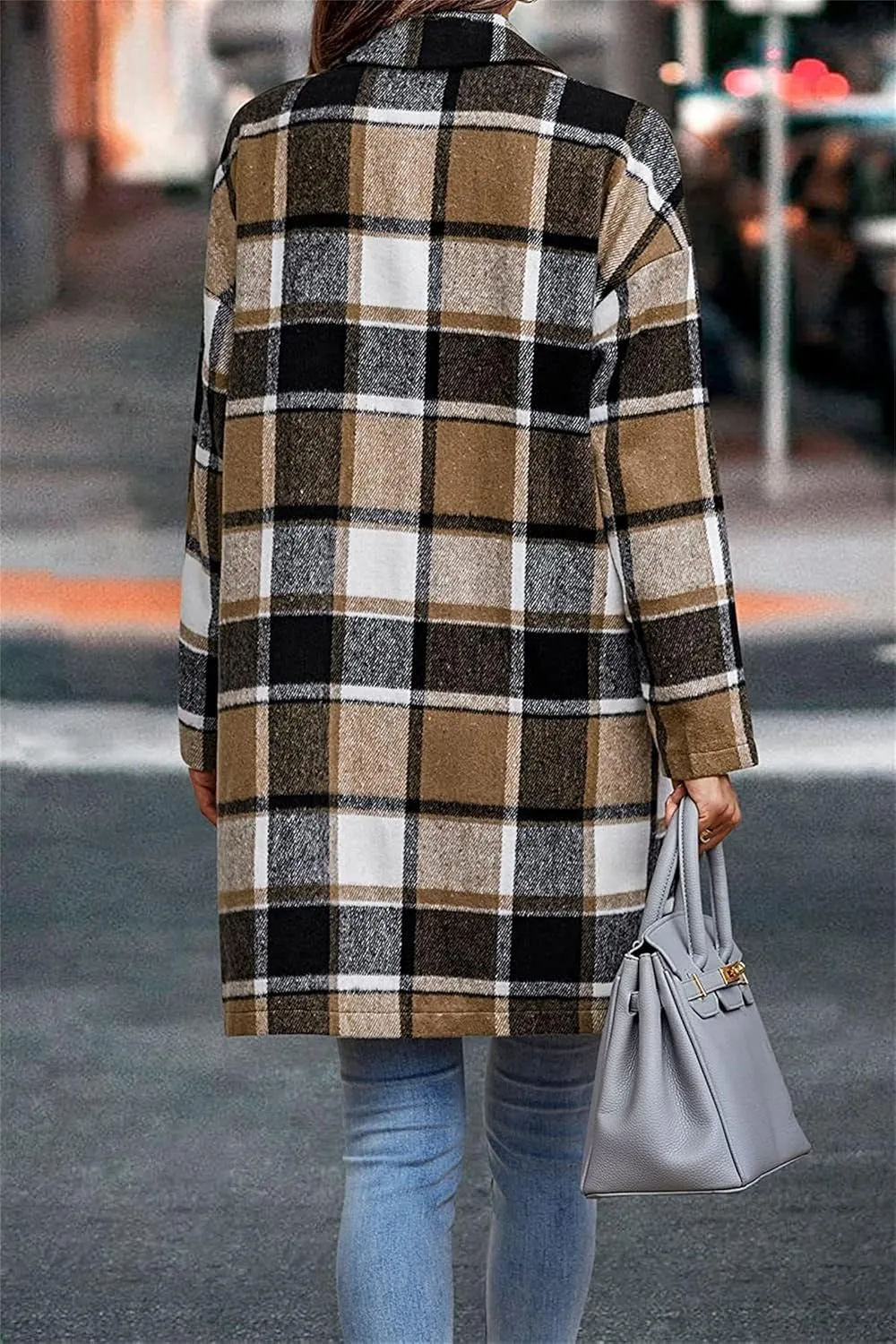 Womens Plaid Wool Pea Coat Button Down Corduroy Shacket Casual Lapel Flannel Trench Coats