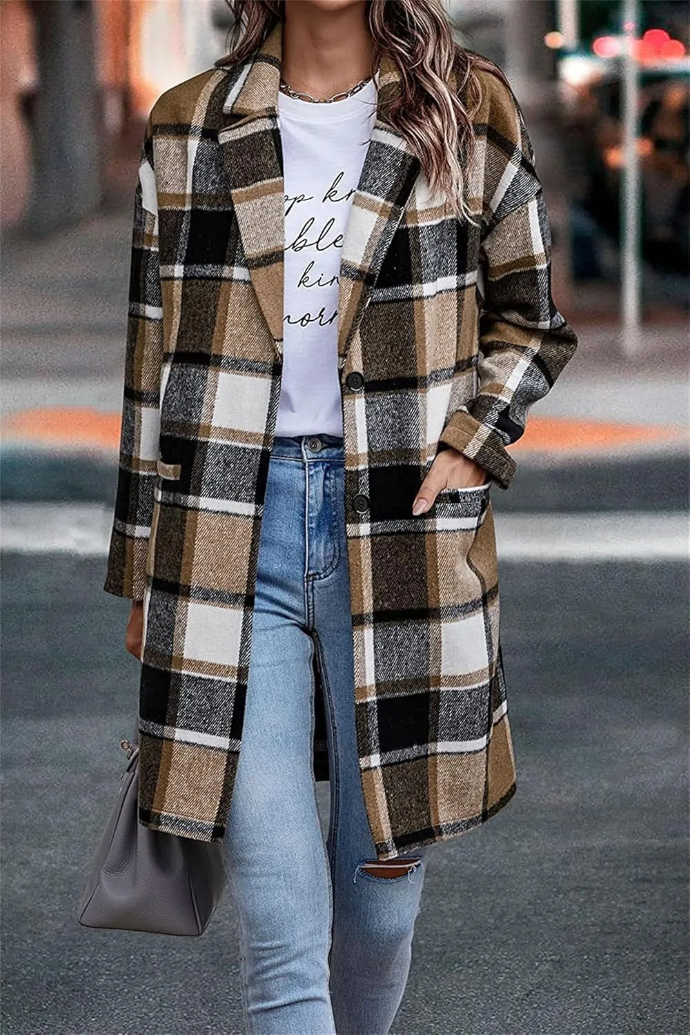 Womens Plaid Wool Pea Coat Button Down Corduroy Shacket Casual Lapel Flannel Trench Coats