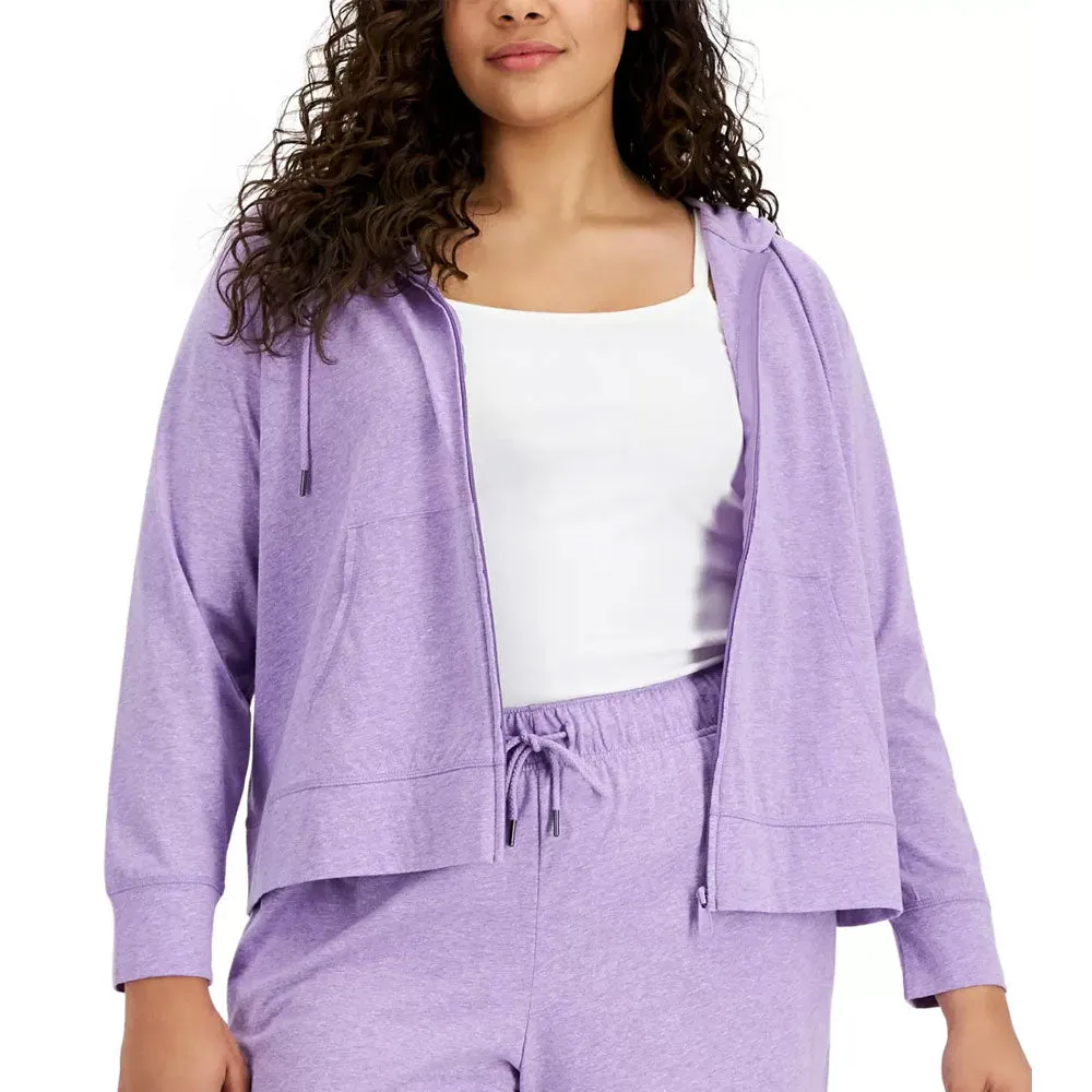 Women's Plain Solid Plus Size Full-Zip Hoodies,Purple