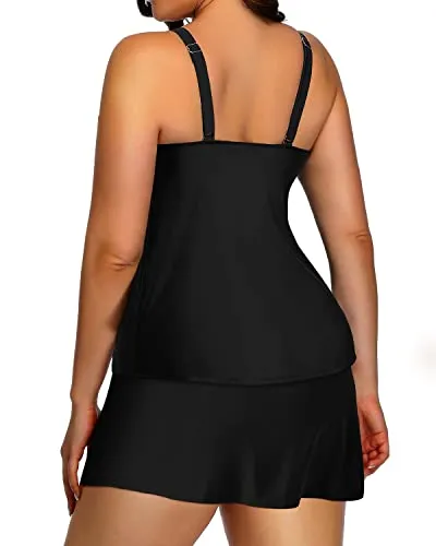 Women's Plus Size Bathing Suits Two Piece Tankini High Neck Swimsuits-Black