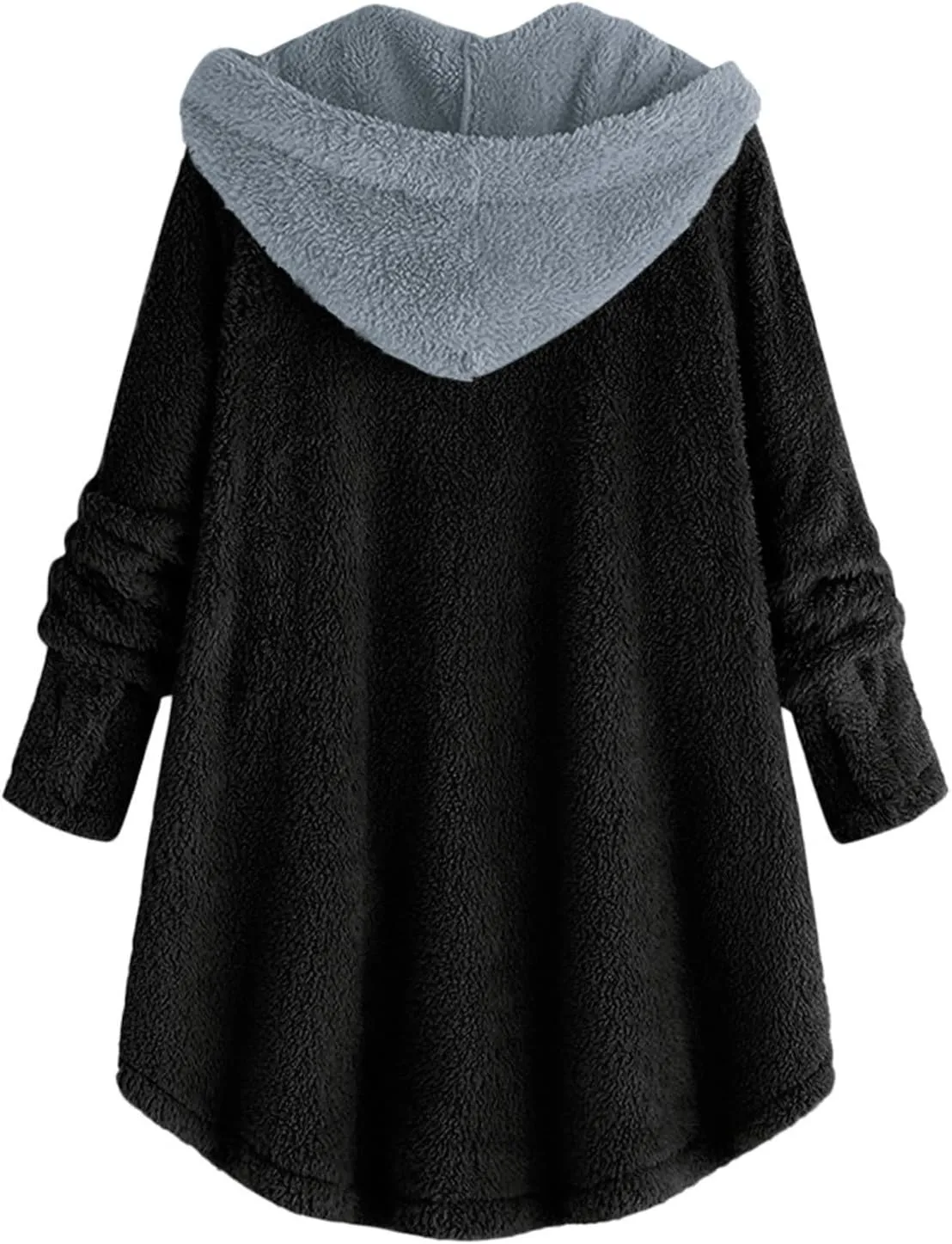 Women's Plus Size Button Plush Jackets Fashion Winter Coats for Women Tops Hooded Loose Cardigan Warm Wool Jacket