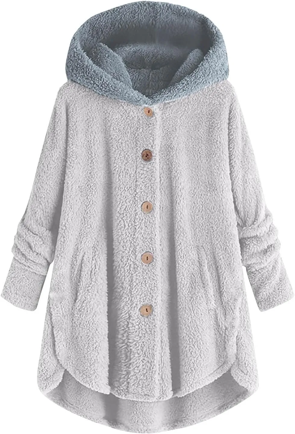 Women's Plus Size Button Plush Jackets Fashion Winter Coats for Women Tops Hooded Loose Cardigan Warm Wool Jacket