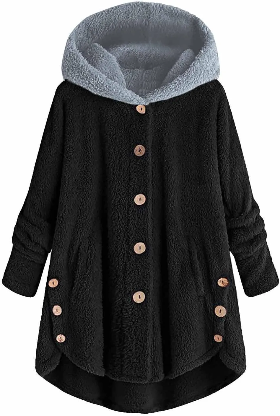 Women's Plus Size Button Plush Jackets Fashion Winter Coats for Women Tops Hooded Loose Cardigan Warm Wool Jacket