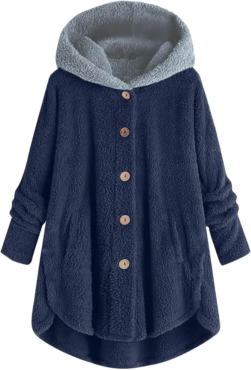 Women's Plus Size Button Plush Jackets Fashion Winter Coats for Women Tops Hooded Loose Cardigan Warm Wool Jacket