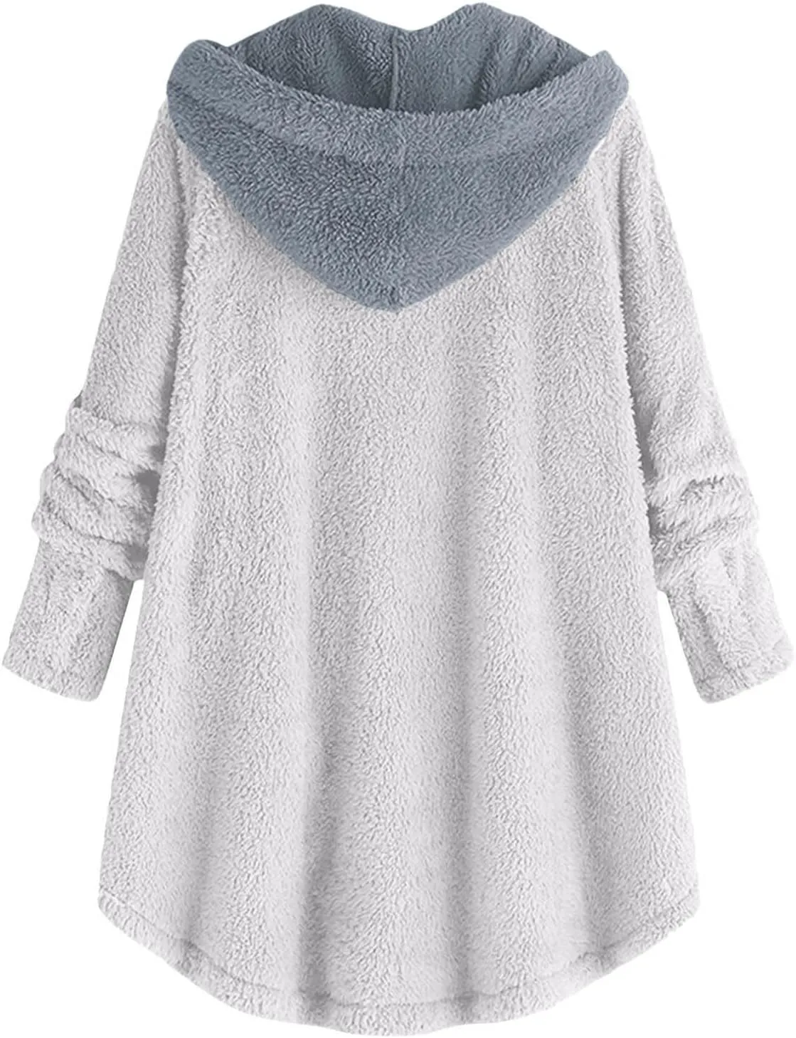 Women's Plus Size Button Plush Jackets Fashion Winter Coats for Women Tops Hooded Loose Cardigan Warm Wool Jacket