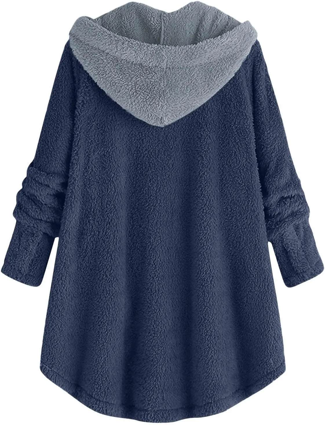 Women's Plus Size Button Plush Jackets Fashion Winter Coats for Women Tops Hooded Loose Cardigan Warm Wool Jacket