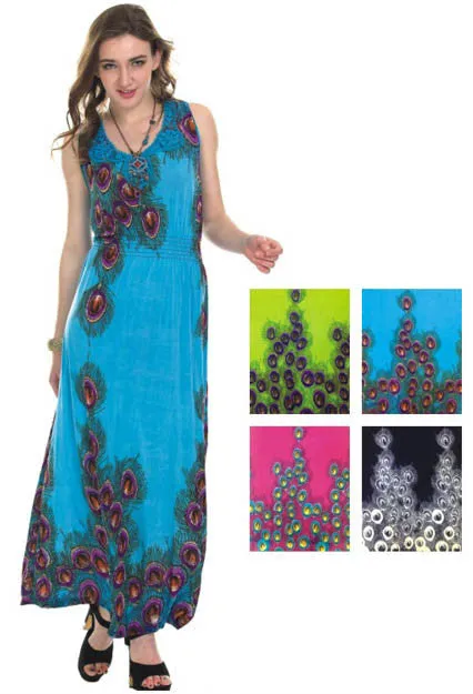 women's plus size long sundresses - peacock prints Case of 36