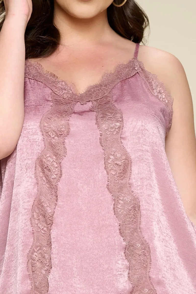 Women's Plus Solid Satin Sleeveless Cami Woven Tank Top
