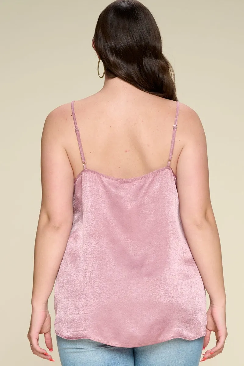 Women's Plus Solid Satin Sleeveless Cami Woven Tank Top