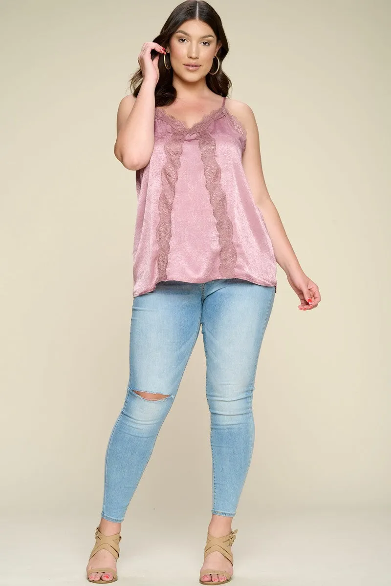 Women's Plus Solid Satin Sleeveless Cami Woven Tank Top