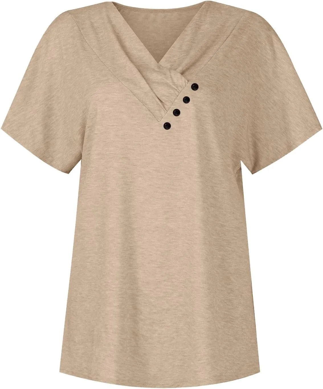 Womens Short Sleeve Dressy Casual Tshirt Loose Button Decor Summer Tunic Blouses
