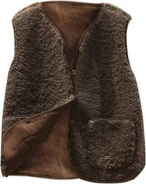 Women's Sleeveless Fleece Sherpa Jacket Lamb Cashmere Vests for Women Cropped Vest Coat Short Winter Button
