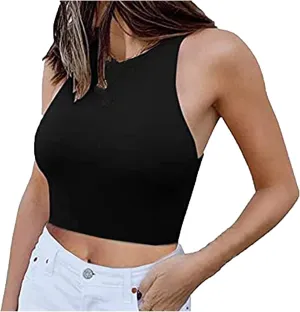 Women's Sleeveless Halter Neck Casual Basic Tank Crop Tops Tank Tops for Women Workout Athletic Yoga Going Out Tops