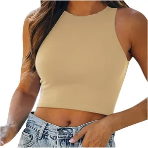 Women's Sleeveless Halter Neck Casual Basic Tank Crop Tops Tank Tops for Women Workout Athletic Yoga Going Out Tops
