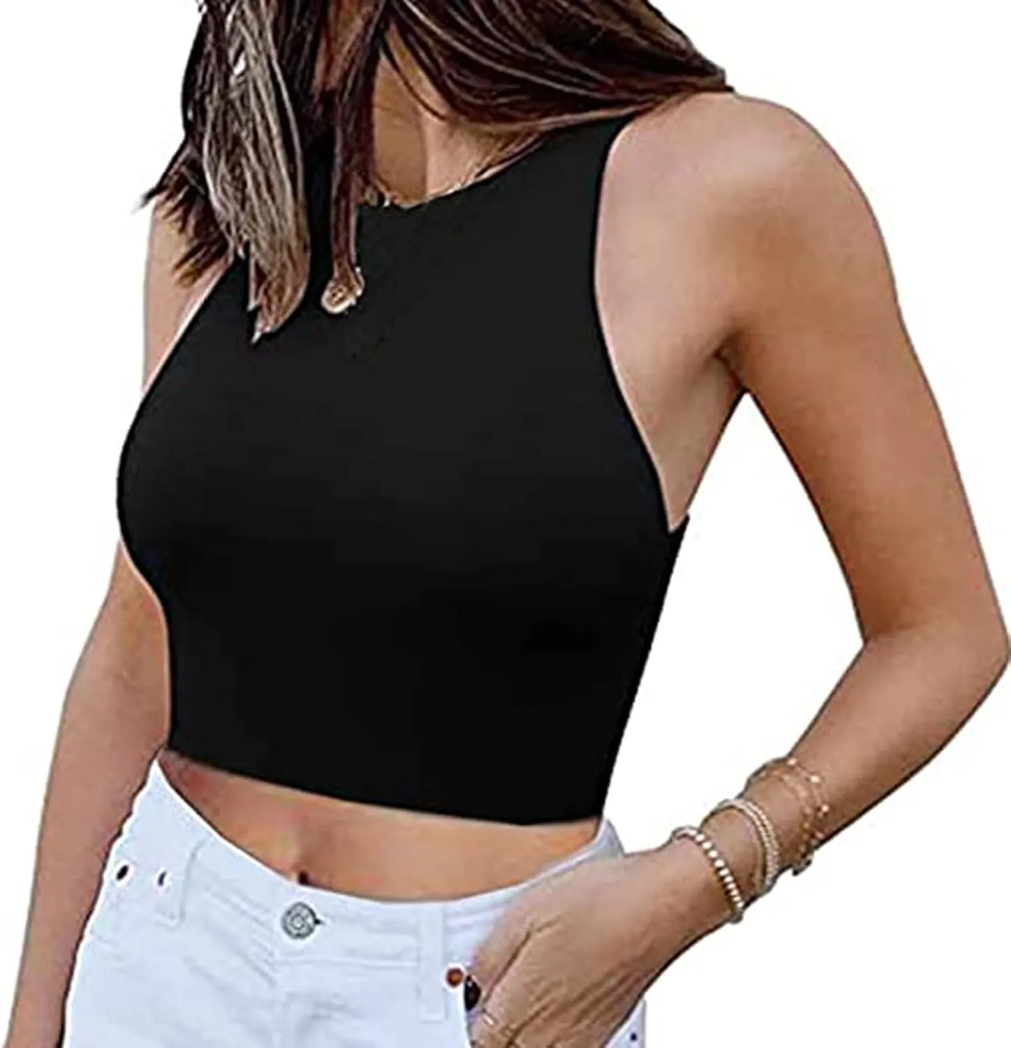 Women's Sleeveless Halter Neck Casual Basic Tank Crop Tops Tank Tops for Women Workout Athletic Yoga Going Out Tops