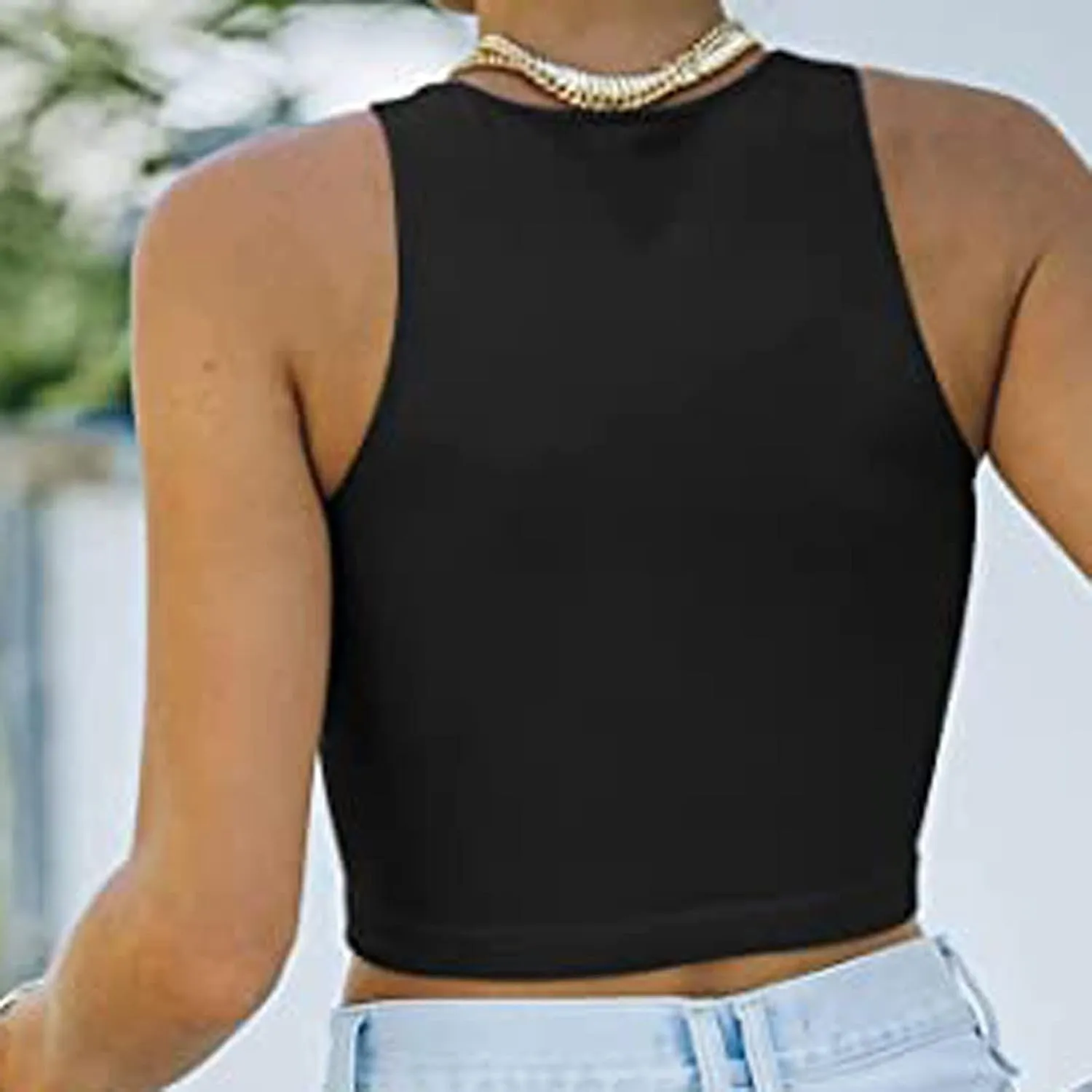Women's Sleeveless Halter Neck Casual Basic Tank Crop Tops Tank Tops for Women Workout Athletic Yoga Going Out Tops