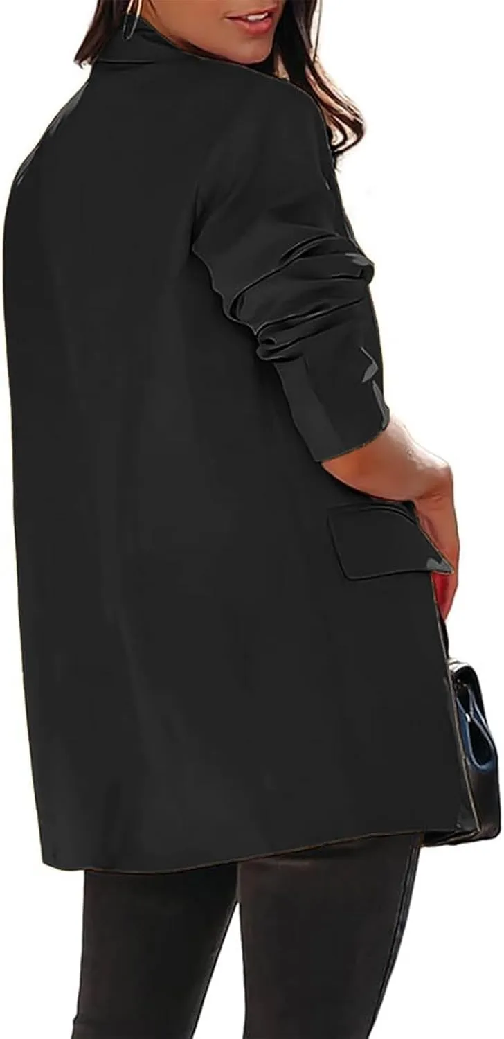 Womens Slim Fit Blazer Work Office Lapel Blazers Fall Winter Long Sleeve Warm Suits Jacket with Pockets