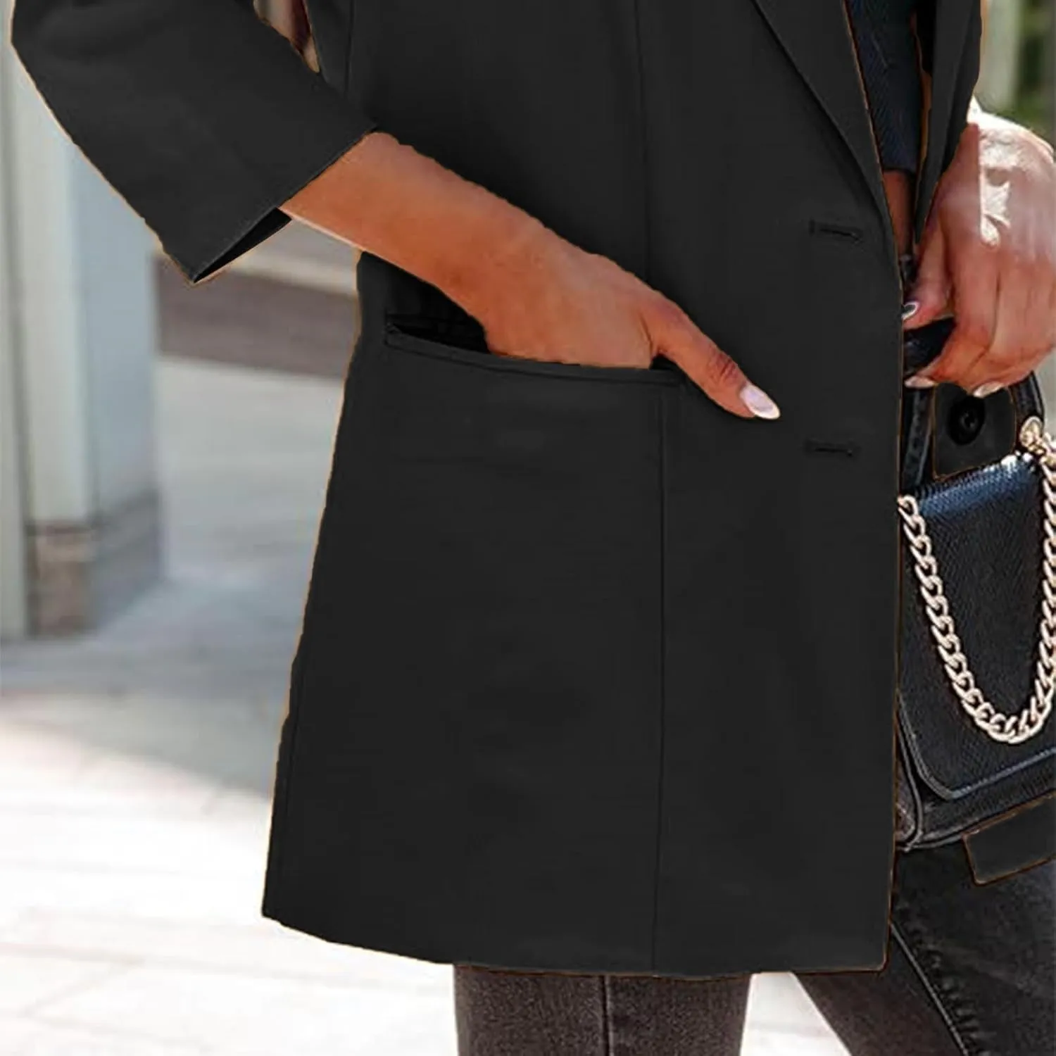 Womens Slim Fit Blazer Work Office Lapel Blazers Fall Winter Long Sleeve Warm Suits Jacket with Pockets