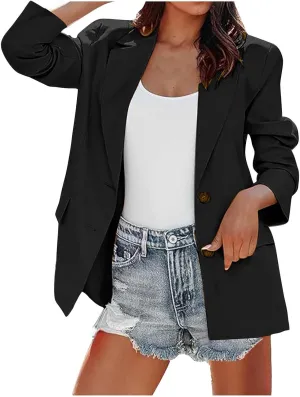 Womens Slim Fit Blazer Work Office Lapel Blazers Fall Winter Long Sleeve Warm Suits Jacket with Pockets