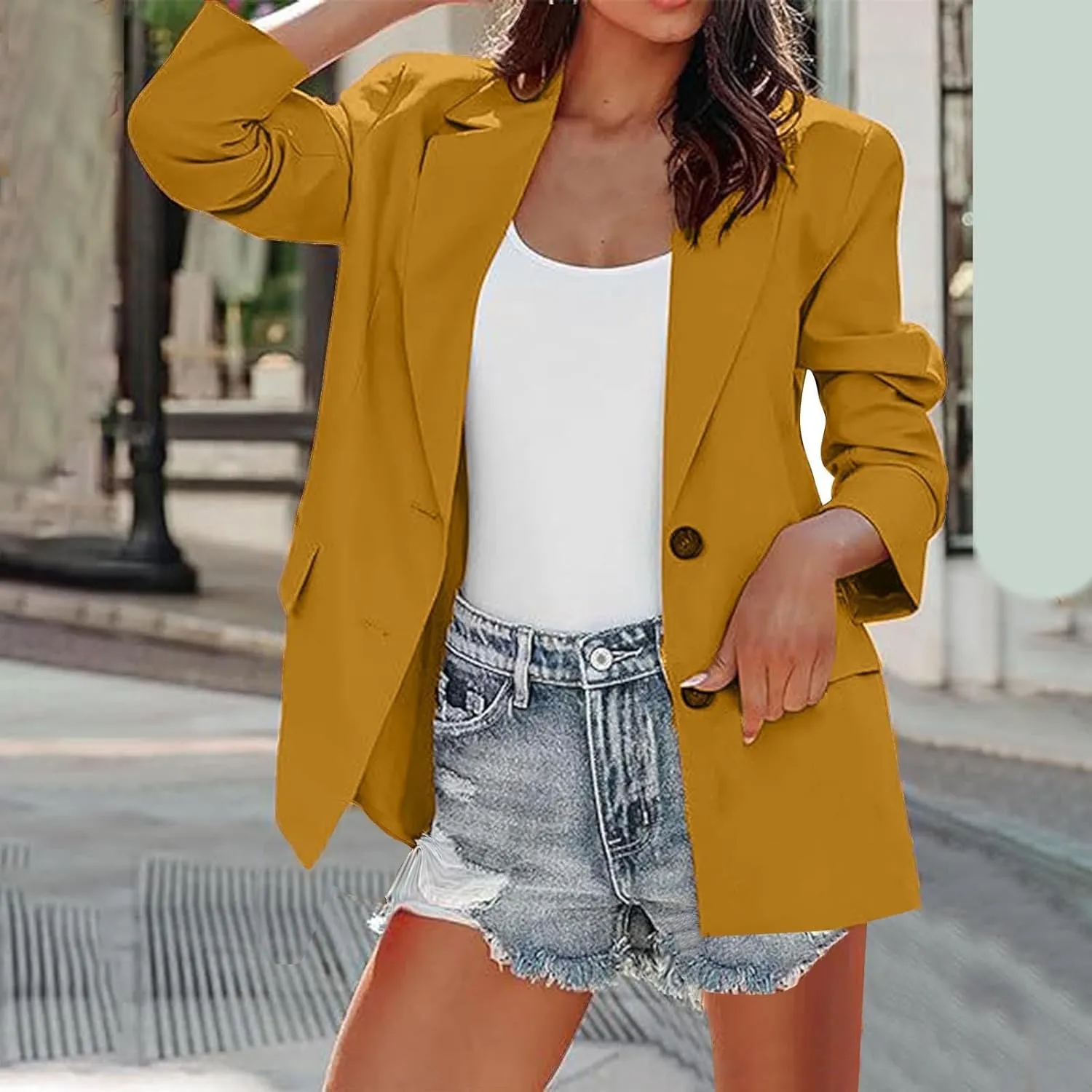 Womens Slim Fit Blazer Work Office Lapel Blazers Fall Winter Long Sleeve Warm Suits Jacket with Pockets