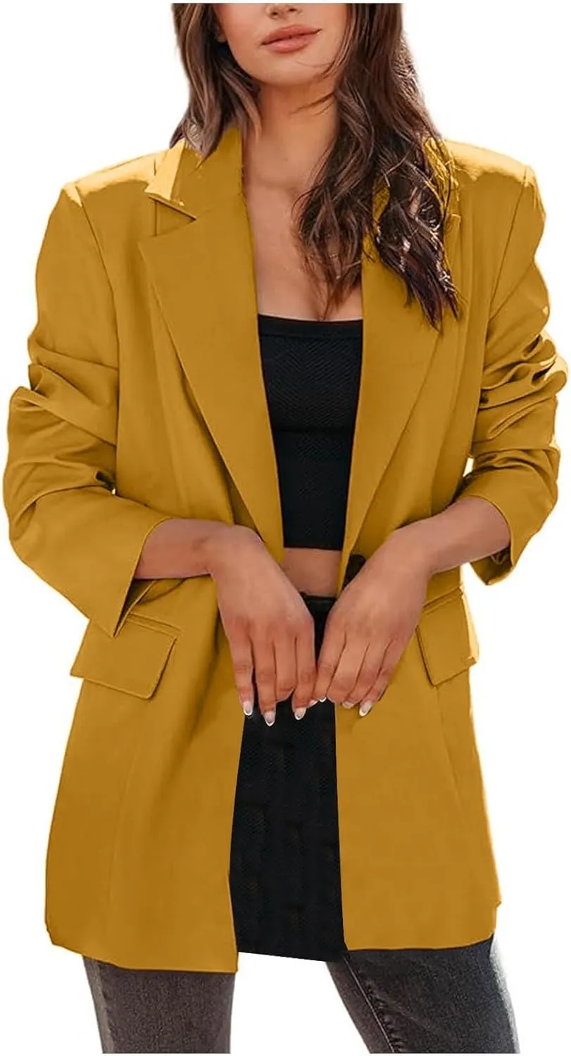 Womens Slim Fit Blazer Work Office Lapel Blazers Fall Winter Long Sleeve Warm Suits Jacket with Pockets