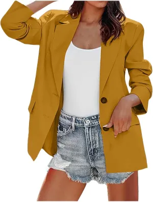 Womens Slim Fit Blazer Work Office Lapel Blazers Fall Winter Long Sleeve Warm Suits Jacket with Pockets